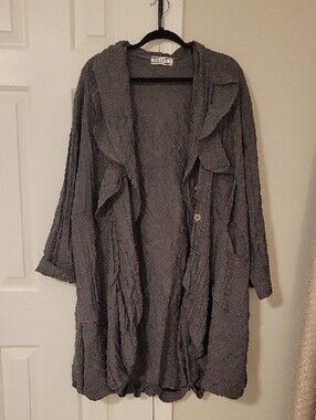 Transparente Gray Textured Ruffle Cardigan